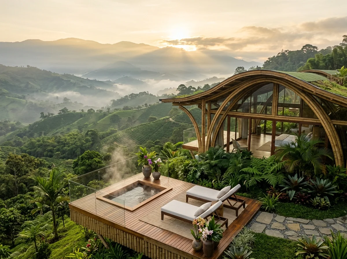 Filosofía de hospitalidad sostenible y calma sensorial en domos glamping de lujo en el Eje Cafetero